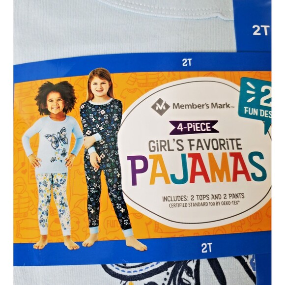 Member's Mark Girls Set of 3 Cotton 4 Piece Snug Fit Pajama Sets Toddler 2T NEW - Picture 3 of 7